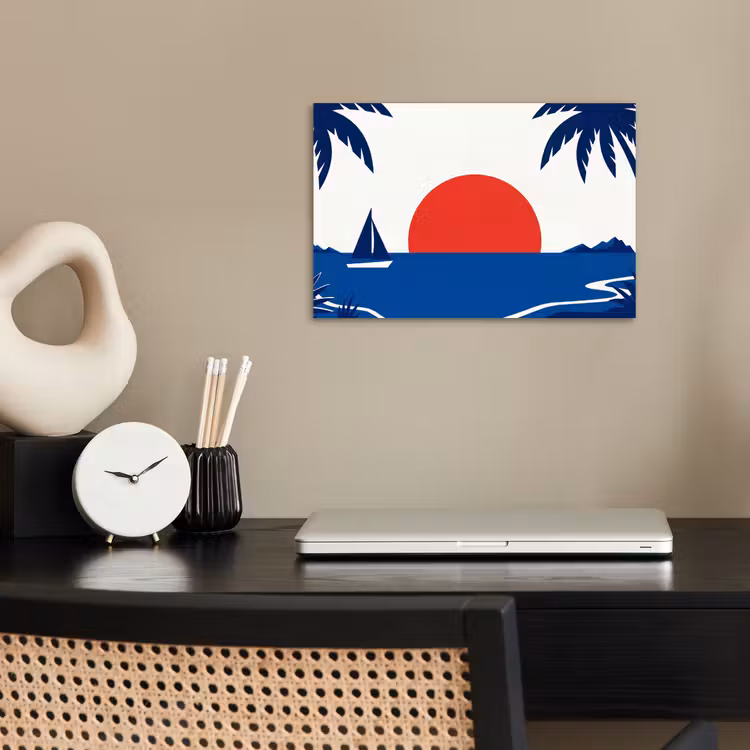 Zonsondergang - Zee - Palmboom - Tropisch - Modern poster papier klein -sfeer1