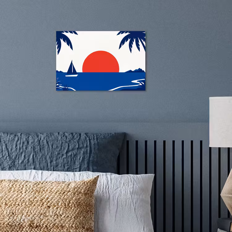 Zonsondergang - Zee - Palmboom - Tropisch - Modern poster papier klein -sfeer2