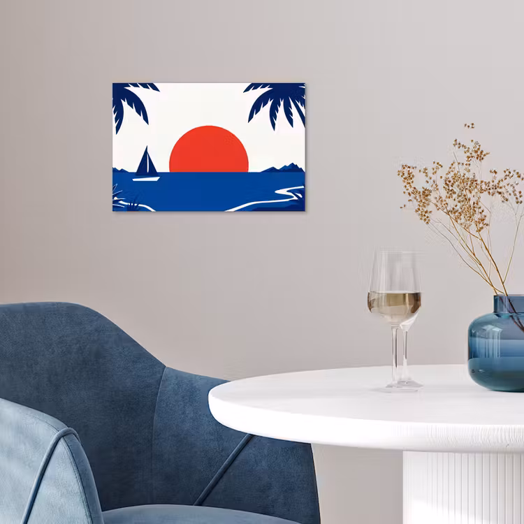 Zonsondergang - Zee - Palmboom - Tropisch - Modern poster papier klein -sfeer3