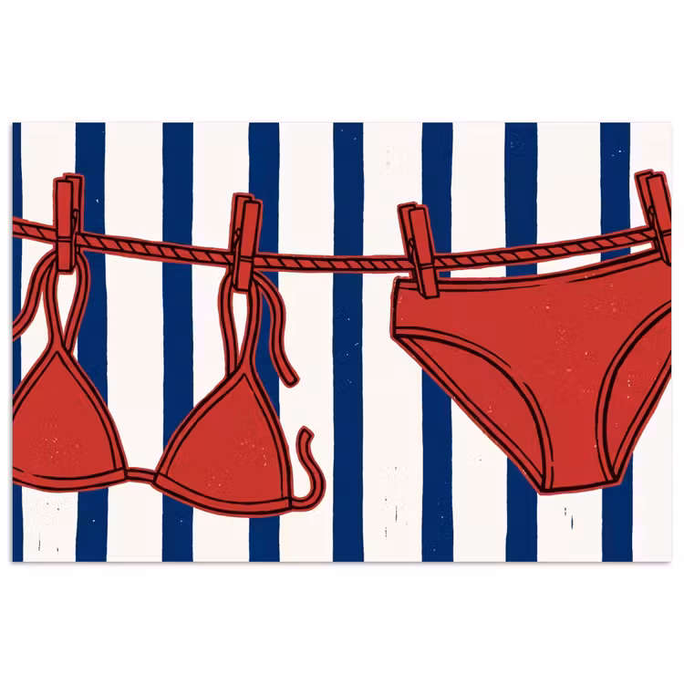 Badkleding - Waslijn - Zomer - Illustratie - Rood poster papier klein -3d