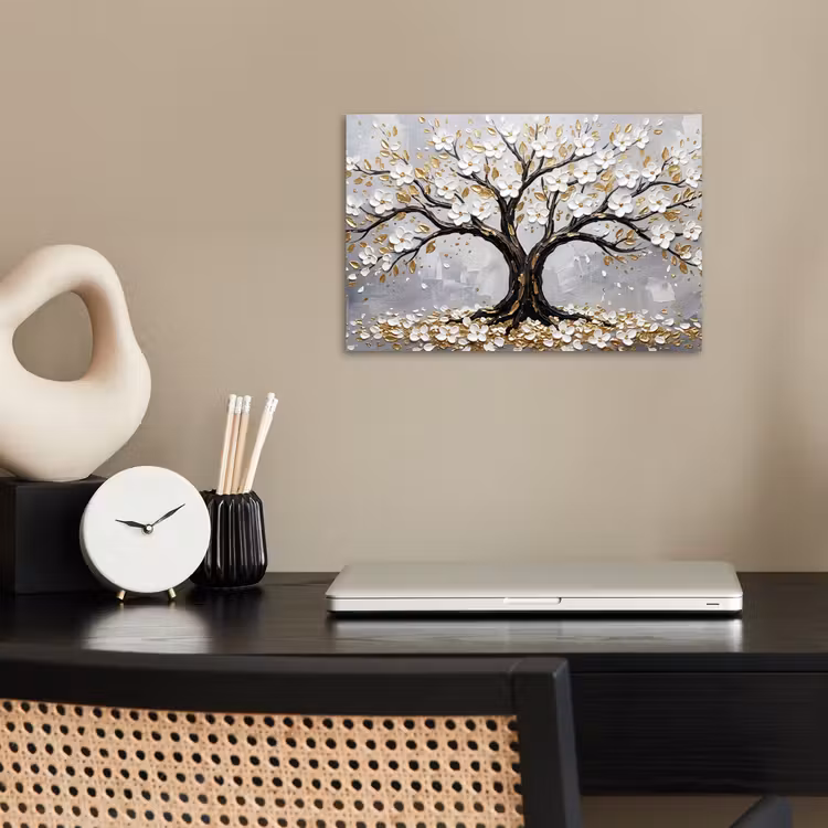 Boom - Bloemen - Natuur - Abstract - Wit poster papier klein -sfeer1