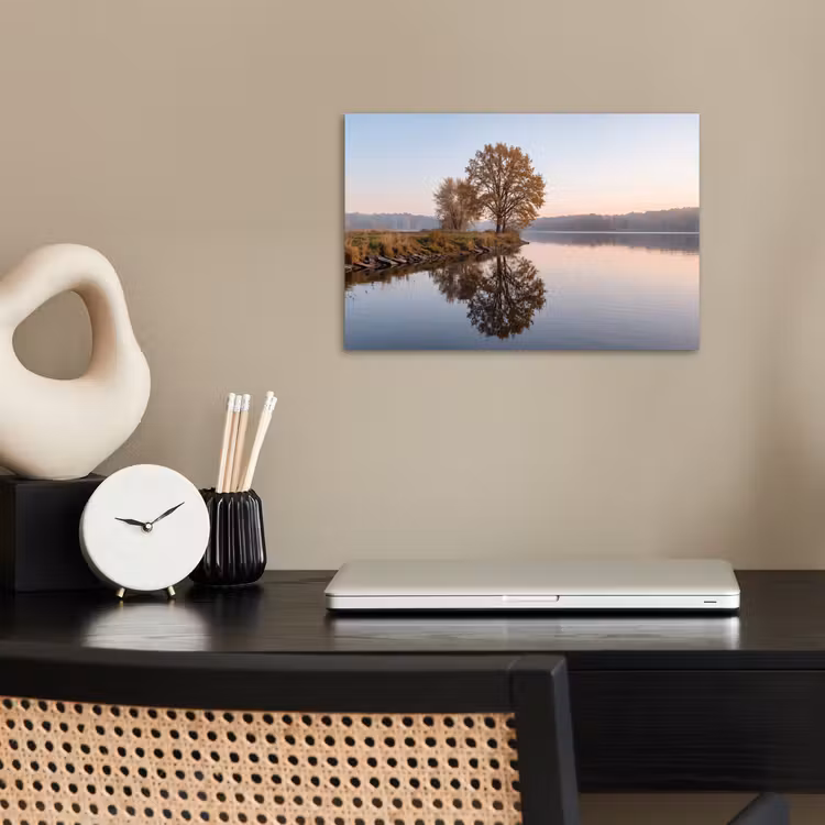 Bomen - Reflectie - Water - Zonsopgang - Serene poster papier klein -sfeer1