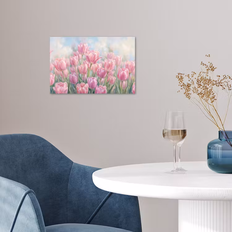 Tulpen - Veld - Lente - Roze poster papier klein -sfeer3