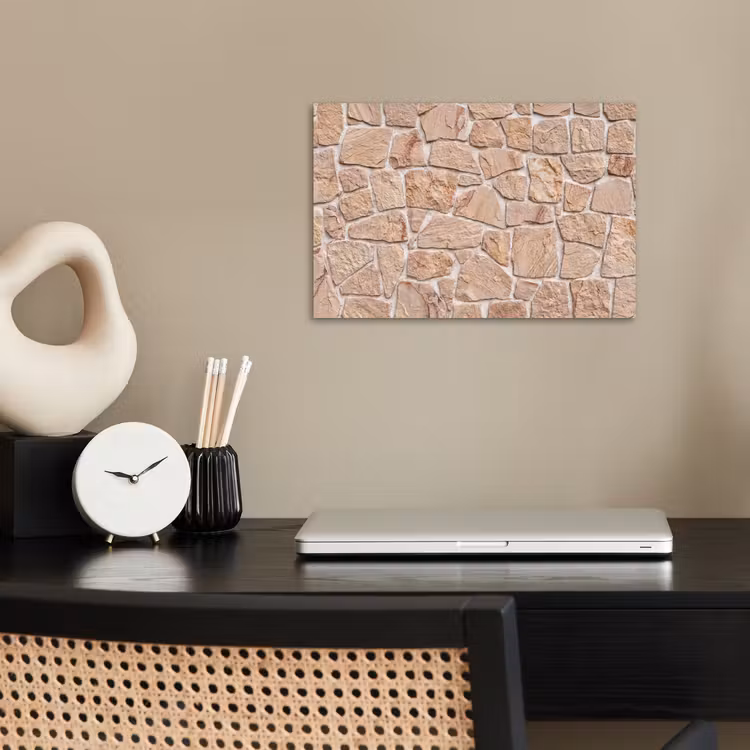 Muur - Steen - Patroon - Rustiek - Beige poster papier klein -sfeer1