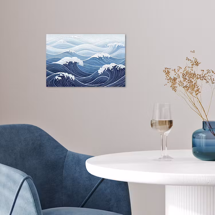Water - Mozaïek - Landschap - Modern - Blauw poster papier klein -sfeer3
