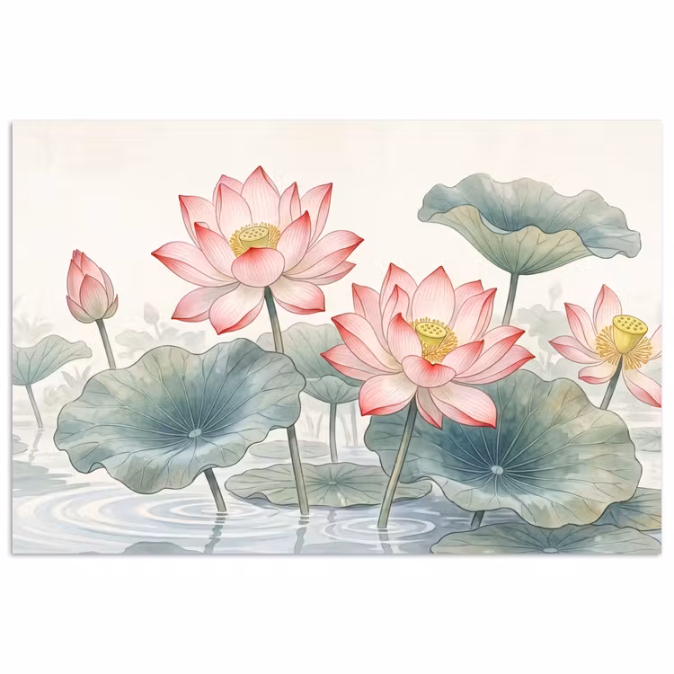 Aquarel - Lotusbloemen - Kleurrijk poster papier klein -3d