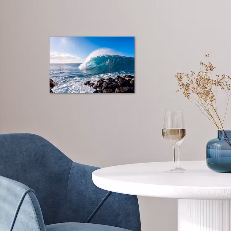 Golf - Oceaan - Brekend - Water - Blauw poster papier klein -sfeer3