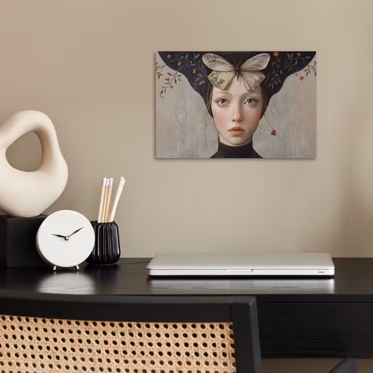 Woman - Butterfly - Art - Classic - Muted poster papier klein -sfeer1