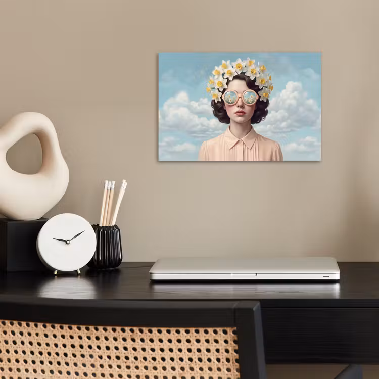 Vrouw - Narcissen - Geel poster papier klein -sfeer1