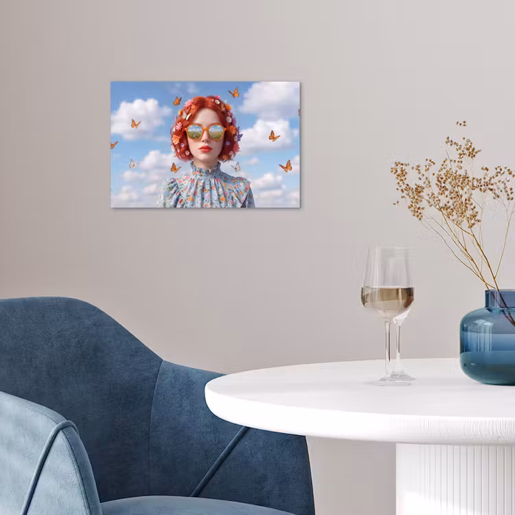 Vrouw - Bloemen - Zomer - Portret - Kleurrijk poster papier klein -sfeer3