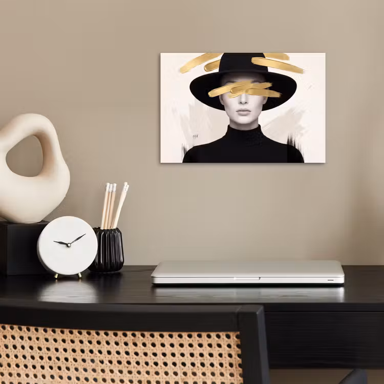 Vrouw - Portret - Modern - Goud - Kunst poster papier klein -sfeer1