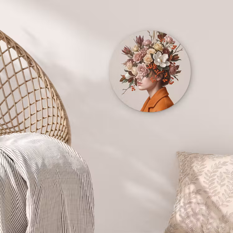 Gezicht - Boeket - Kleurrijk Wandcirkel kunststof plaat 5mm dik klein -sfeer5