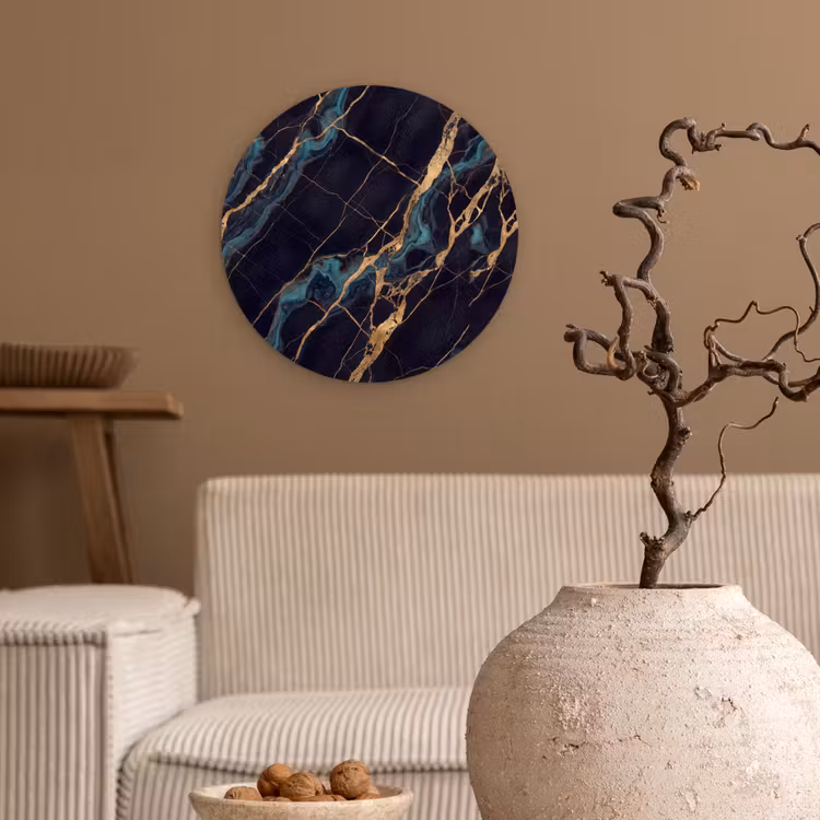 Abstract - Gouden lijnen - Kunst - Modern - Zwart Wandcirkel kunststof plaat 5mm dik klein -sfeer1