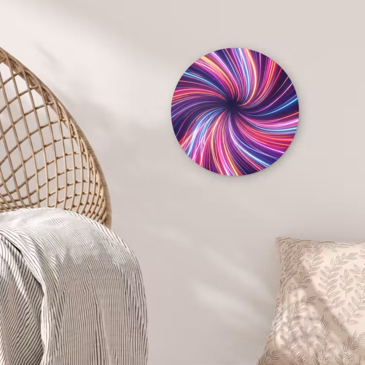 Abstract - Swirl - Futuristic - Neon Wandcirkel kunststof plaat 5mm dik klein -sfeer5