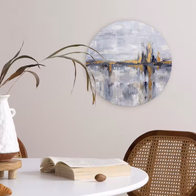Abstract - Structuur - Goud - Grijs - Modern Wandcirkel kunststof plaat 5mm dik klein -sfeer4