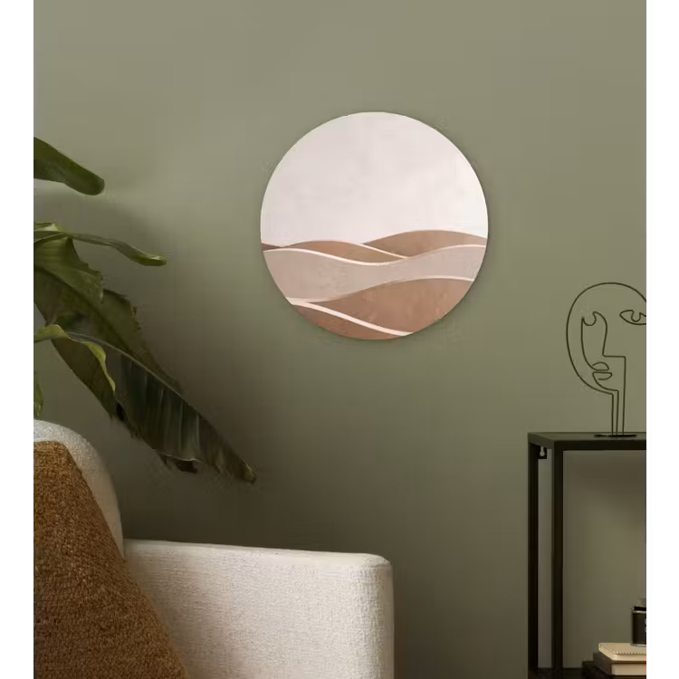 Abstract - Golven - Modern - Beige Wandcirkel kunststof plaat 5mm dik klein -sfeer3