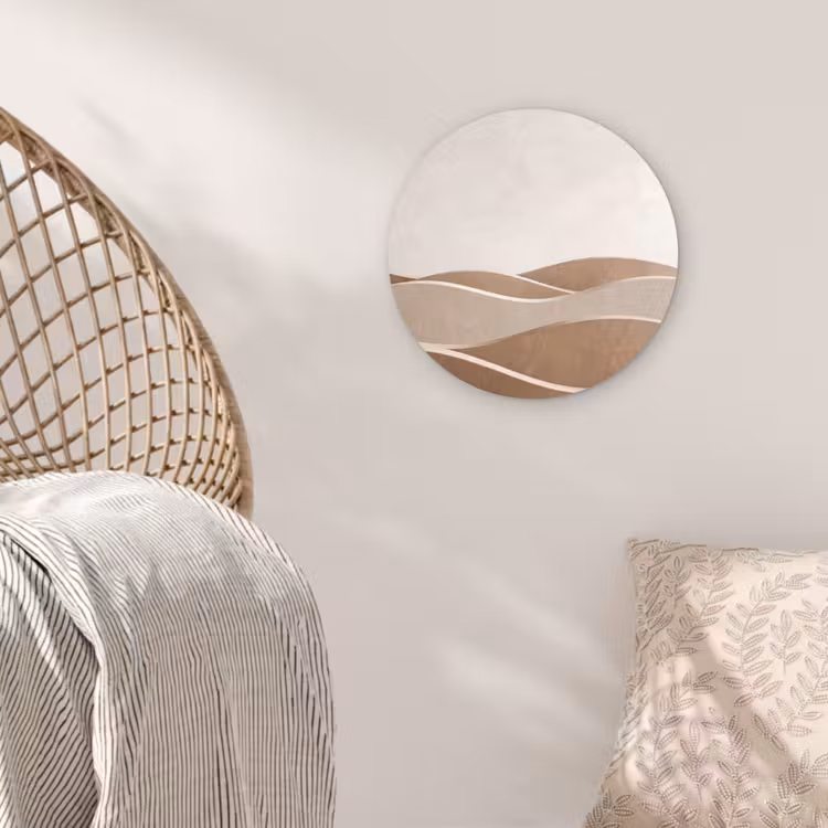Abstract - Golven - Modern - Beige Wandcirkel kunststof plaat 5mm dik klein -sfeer5