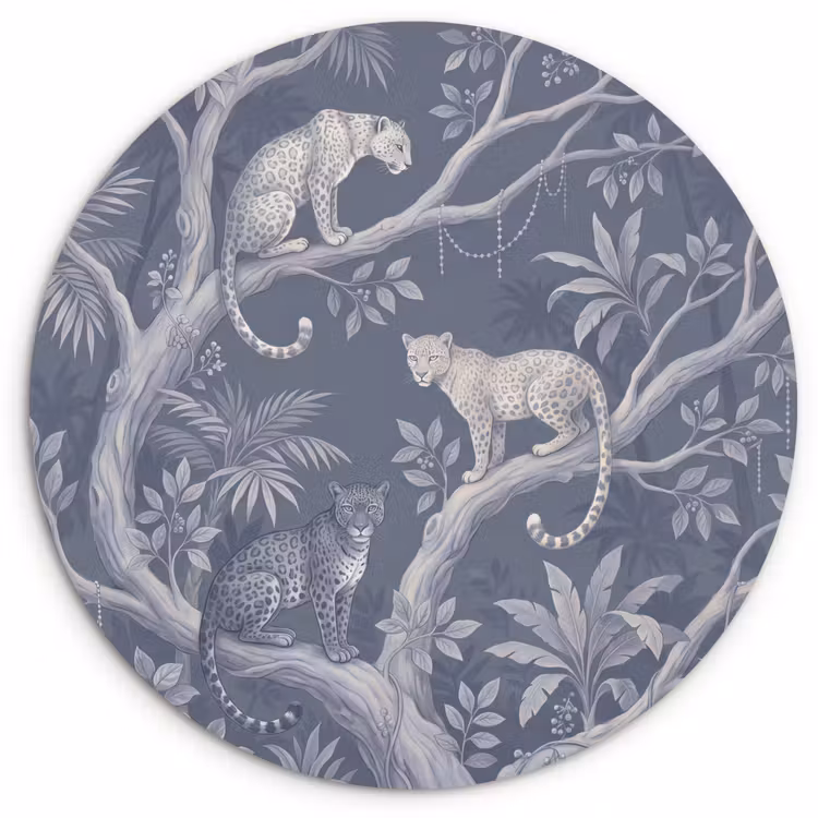 Dieren - Jungle - Illustratie - Bomen - Blauw Wandcirkel kunststof plaat 5mm dik klein -3d