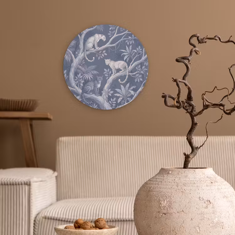 Dieren - Jungle - Illustratie - Bomen - Blauw Wandcirkel kunststof plaat 5mm dik klein -sfeer1