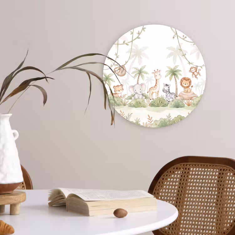 Dieren - Jungle - Pastel Wandcirkel kunststof plaat 5mm dik klein -sfeer4