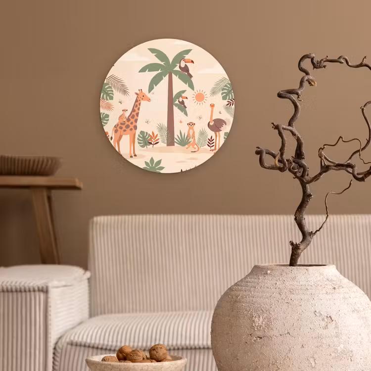 Dieren - Tropisch - Safari - Kleurrijk Wandcirkel kunststof plaat 5mm dik klein -sfeer1