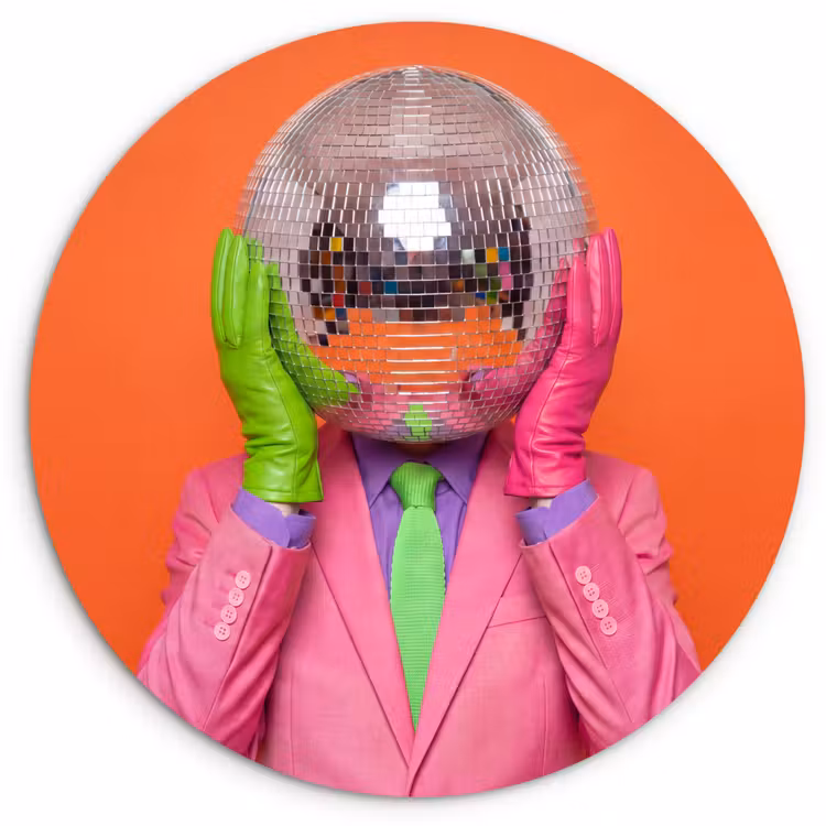 Kunst - Disco bal - Kleurrijk - Modern - Studio Wandcirkel kunststof plaat 5mm dik klein -3d