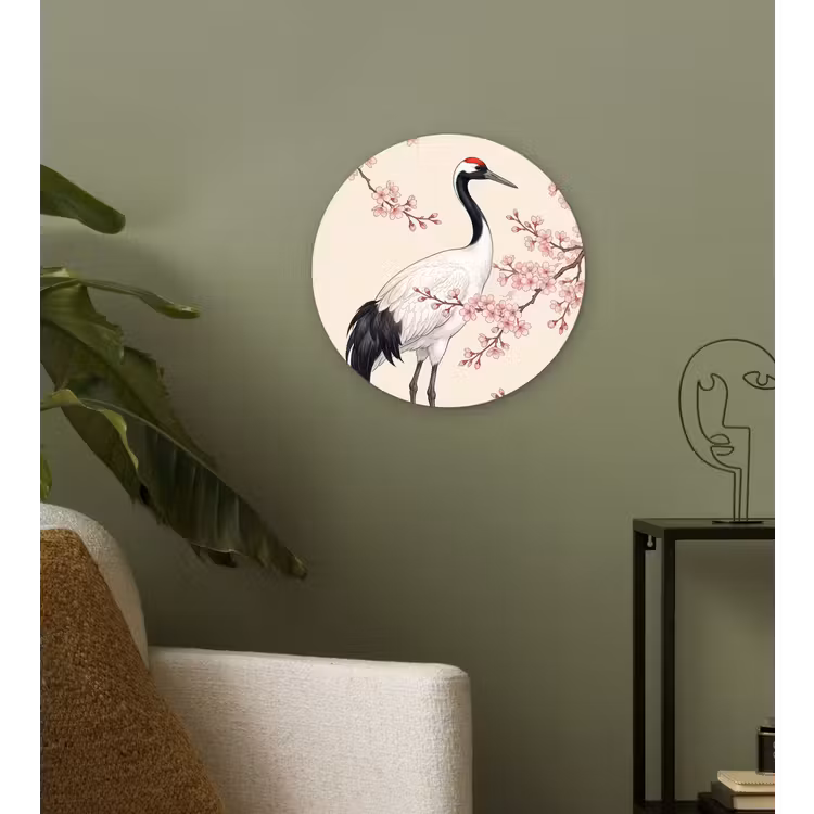Aziatisch - Kraanvogel - Beige Wandcirkel kunststof plaat 5mm dik klein -sfeer3