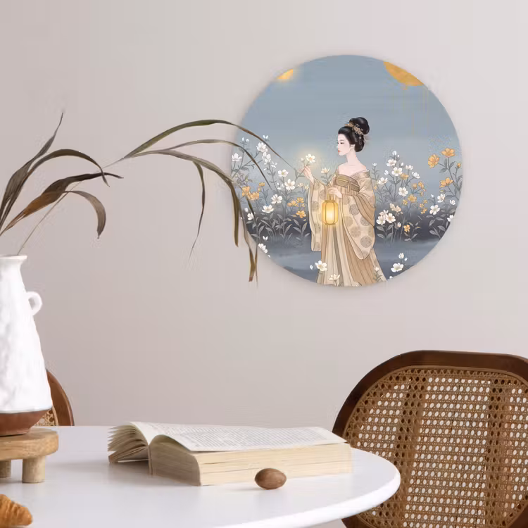 Aziatisch - Vrouw - Kimono Wandcirkel kunststof plaat 5mm dik klein -sfeer4