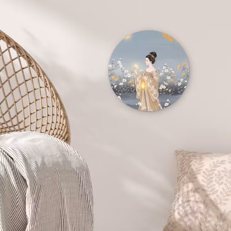 Aziatisch - Vrouw - Kimono Wandcirkel kunststof plaat 5mm dik klein -sfeer5