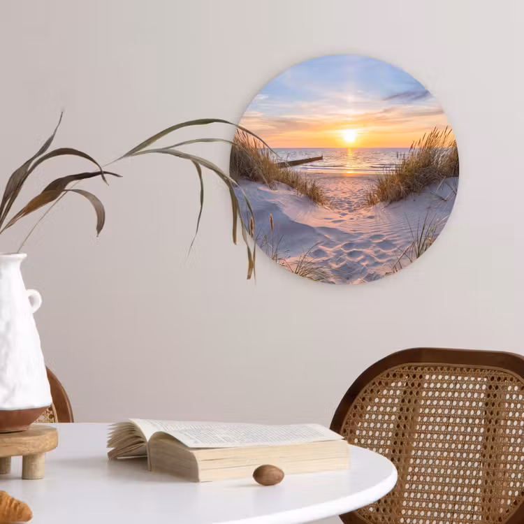 Strand - Zonsondergang - Natuur - Landschap Wandcirkel kunststof plaat 5mm dik klein -sfeer4