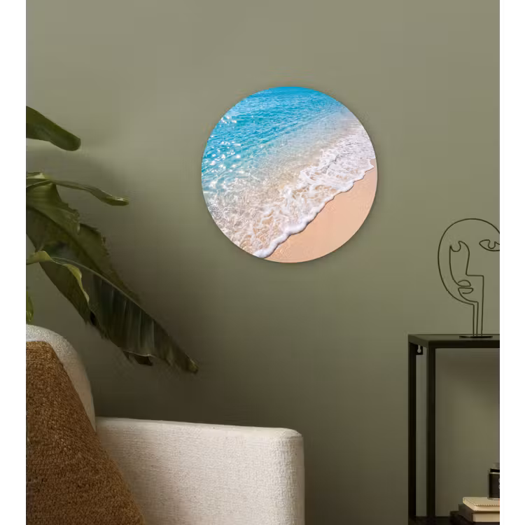 Strand - Water - Natuur - Blauw - Beige Wandcirkel kunststof plaat 5mm dik klein -sfeer3