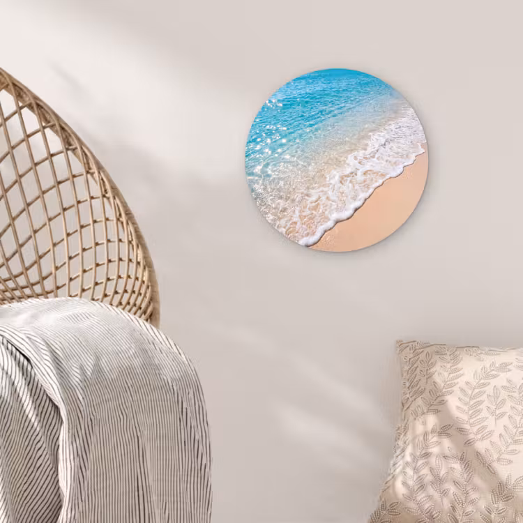 Strand - Water - Natuur - Blauw - Beige Wandcirkel kunststof plaat 5mm dik klein -sfeer5