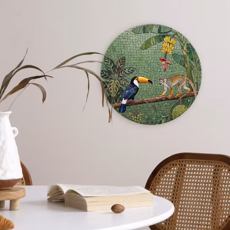Vogel - Dier - Jungle - Mozaïek - Natuur Wandcirkel kunststof plaat 5mm dik klein -sfeer4