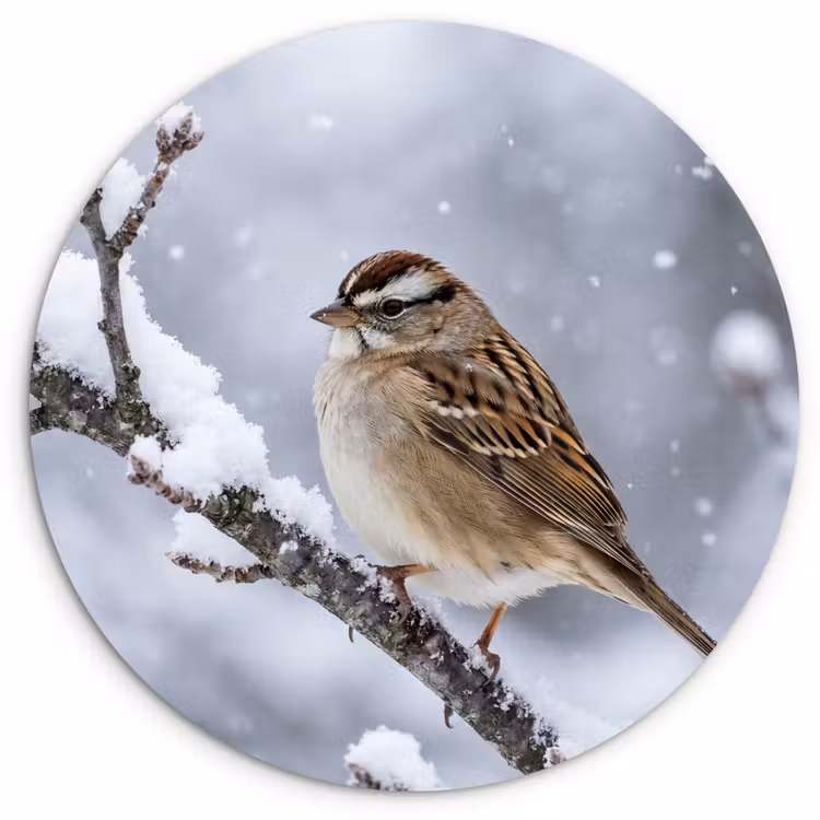 Vogel - Tak - Sneeuw - Winter Wandcirkel kunststof plaat 5mm dik klein -3d