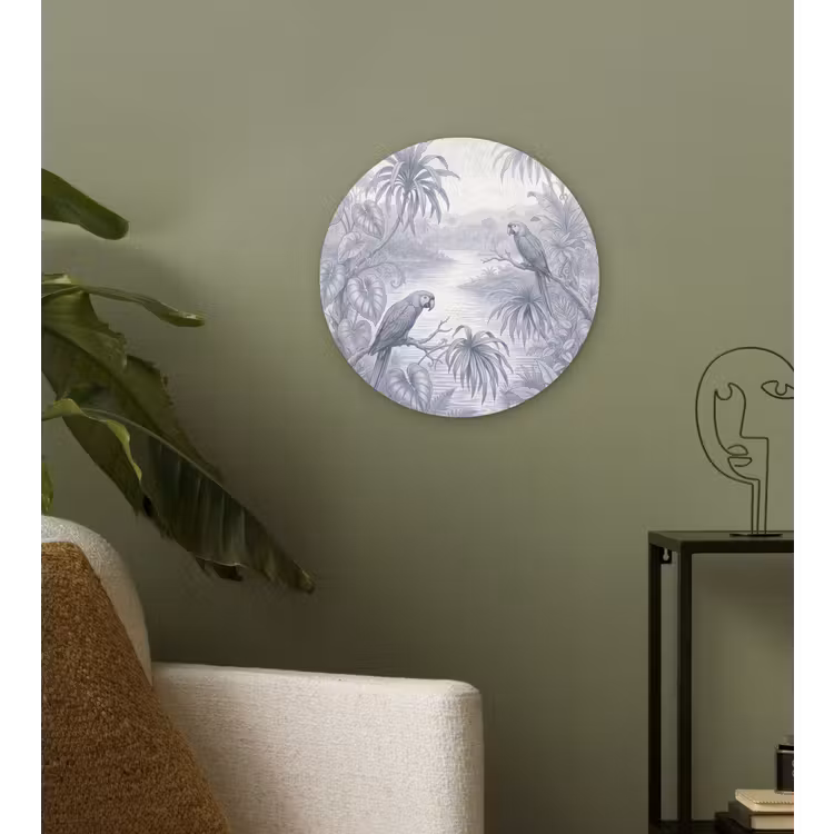 Vogel - Rivier - Tropisch - Illustratie - Blauw Wandcirkel kunststof plaat 5mm dik klein -sfeer3