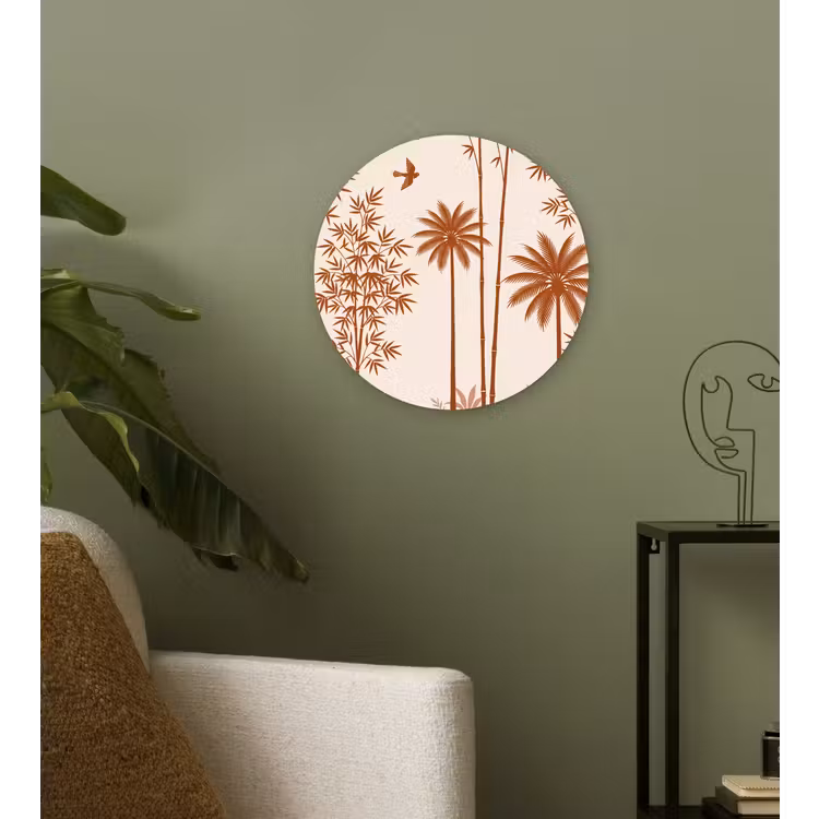 Vogel - Boom - Tropisch - Minimalistisch - Bruin Wandcirkel kunststof plaat 5mm dik klein -sfeer3