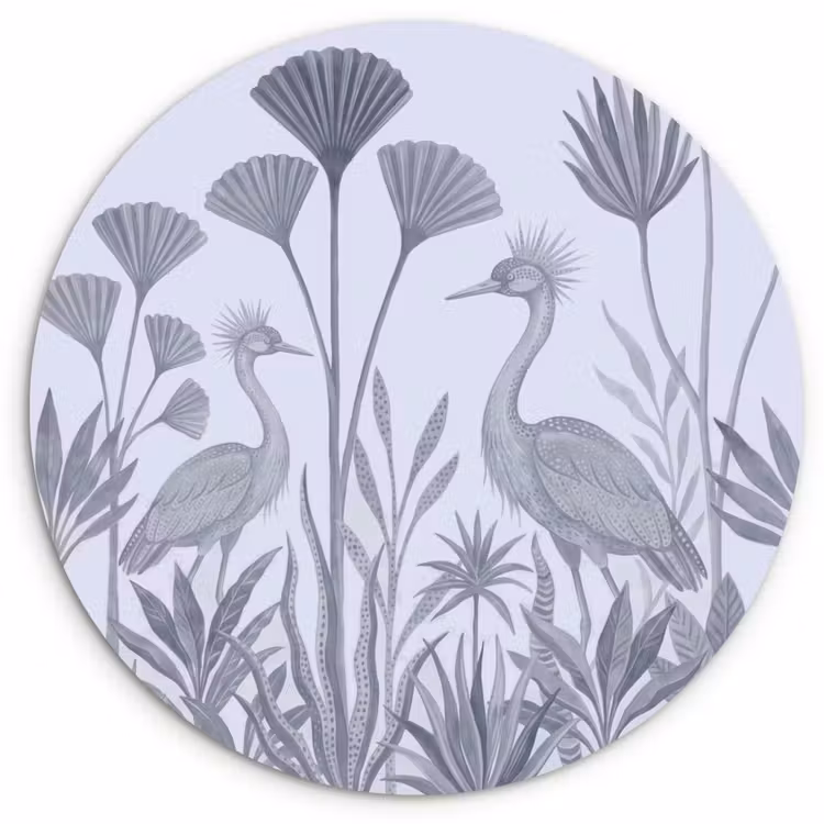 Vogel - Tropisch - Illustratie - Blauwgrijs - Natuur Wandcirkel kunststof plaat 5mm dik klein -3d