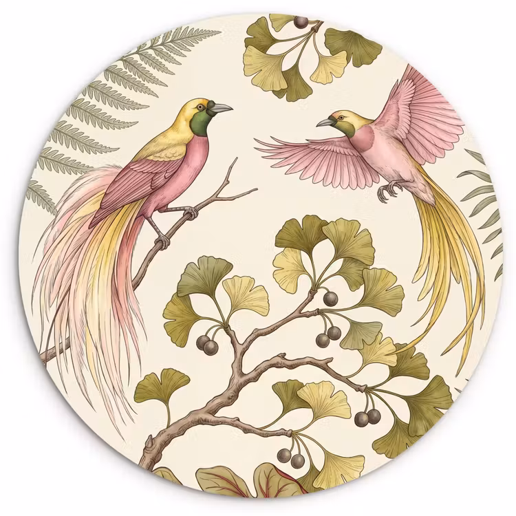 Vogels - Tropisch - Botanisch - Roze Wandcirkel kunststof plaat 5mm dik klein -3d