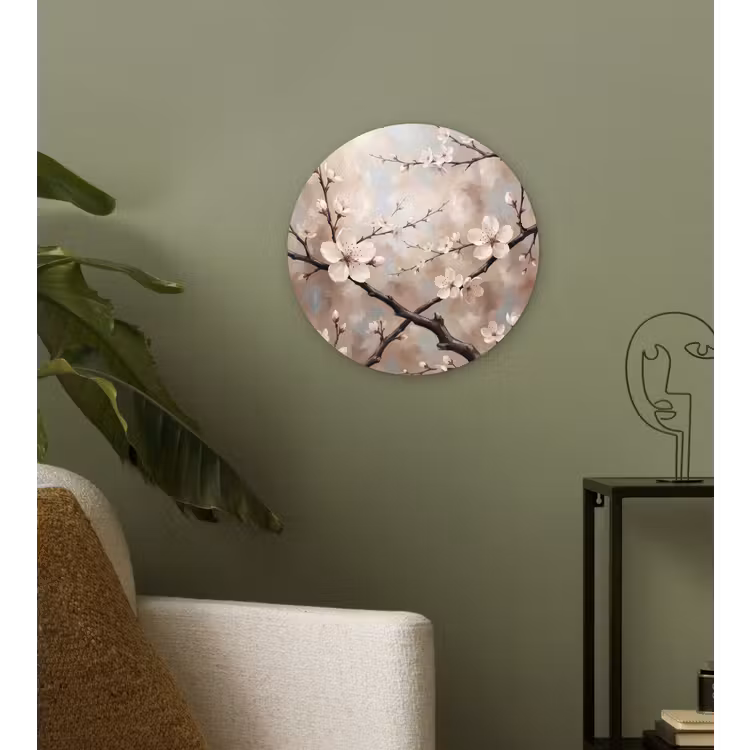 Bloesem - Takken - Schilderij - Beige - Serene Wandcirkel kunststof plaat 5mm dik klein -sfeer3