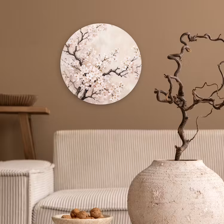 Bloesem - Illustratie - Taupe Wandcirkel kunststof plaat 5mm dik klein -sfeer1