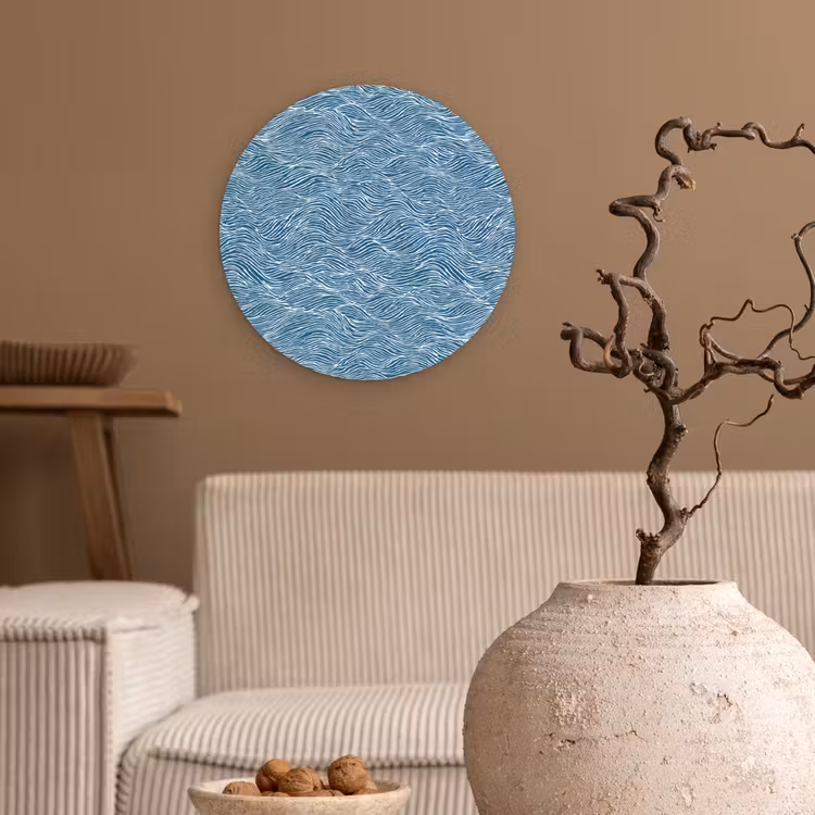 Blauw - Wit - Golven - Getekend - Textuur Wandcirkel kunststof plaat 5mm dik klein 188 -sfeer1