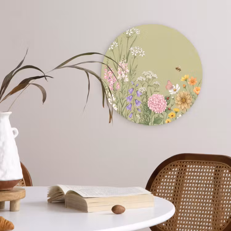 Botanisch - Bloemen - Kleurrijk Wandcirkel kunststof plaat 5mm dik klein -sfeer4