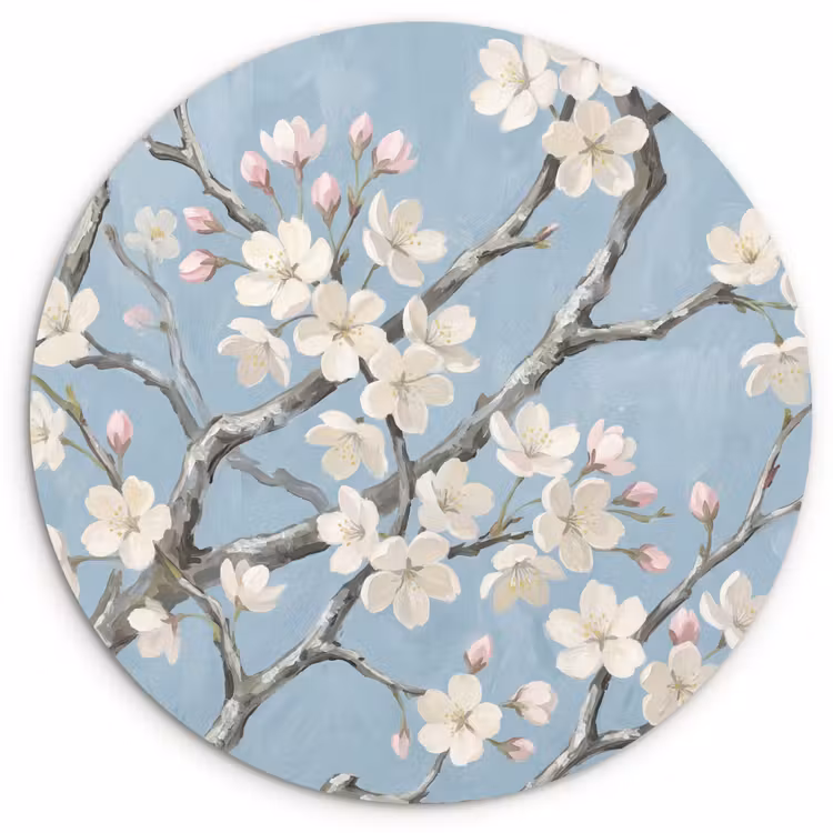 Takken - Kersenbloesem - Blauw Wandcirkel kunststof plaat 5mm dik klein -3d