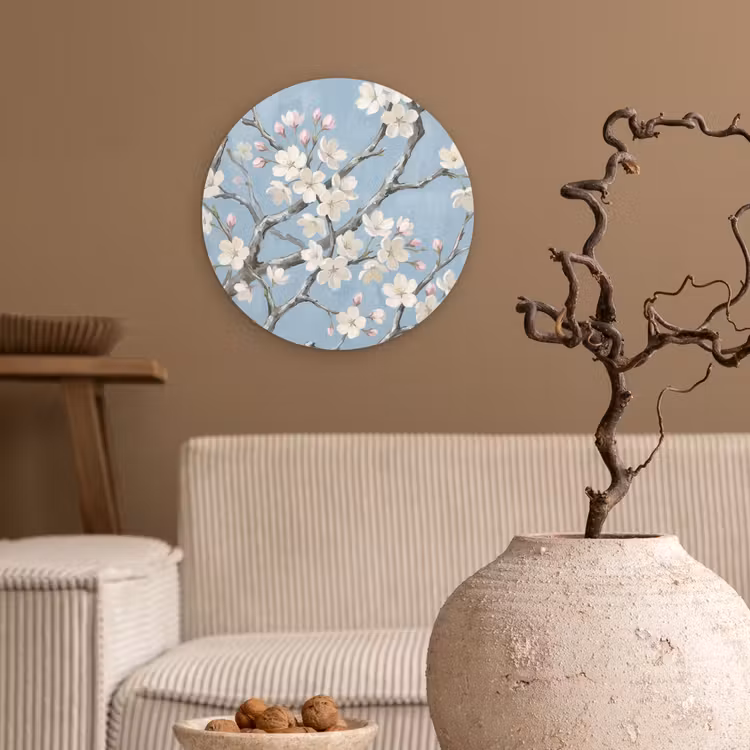 Takken - Kersenbloesem - Blauw Wandcirkel kunststof plaat 5mm dik klein -sfeer1