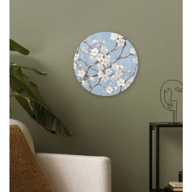 Takken - Kersenbloesem - Blauw Wandcirkel kunststof plaat 5mm dik klein -sfeer3