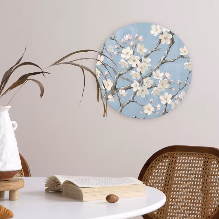 Takken - Kersenbloesem - Blauw Wandcirkel kunststof plaat 5mm dik klein -sfeer4