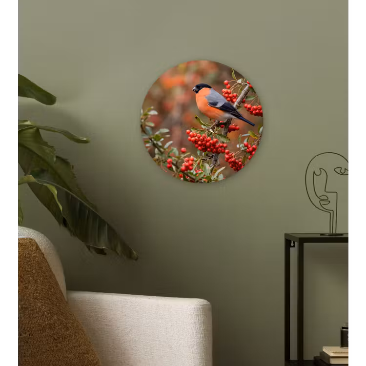 Goudvink - Bessen - Herfst - Natuur - Kleurrijk Wandcirkel kunststof plaat 5mm dik klein -sfeer3