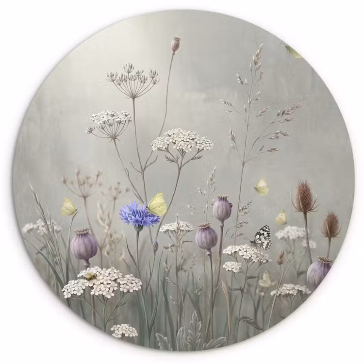 Vlinders - Wildbloemen - Illustratie - Kleurrijk Wandcirkel kunststof plaat 5mm dik klein -3d