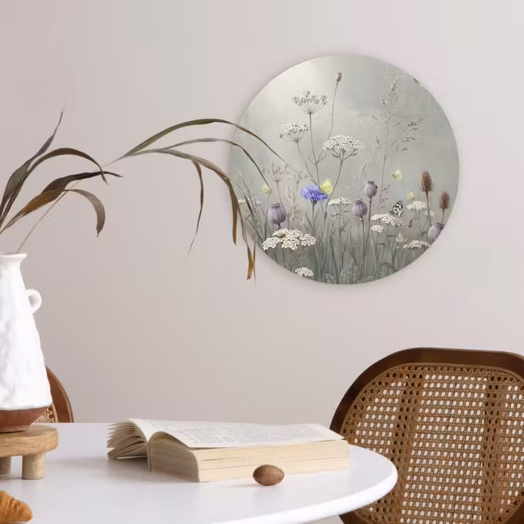 Vlinders - Wildbloemen - Illustratie - Kleurrijk Wandcirkel kunststof plaat 5mm dik klein -sfeer4