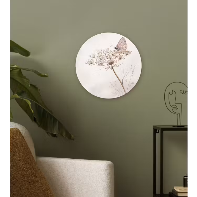Vlinder - Bloem -Natuur - Beige Wandcirkel kunststof plaat 5mm dik klein -sfeer3